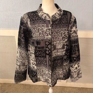 Christopher & Banks Black and Gray Patterned Blazer SZ XL Zip Up, Pockets